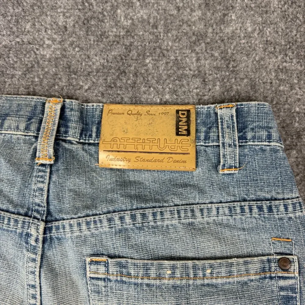 Attitude Mens Denim Jorts Shorts Size 34 Light Wash Baggy Skater Y2K Hip Hop